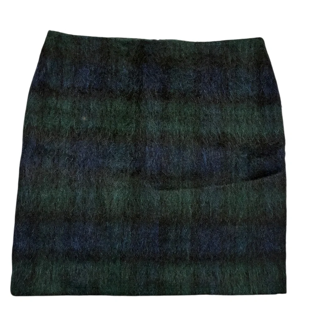 Talbots Wool/Mohair Plaid Skirt, Size 14 Petite, Navy & Green, Fully Lined, EUC